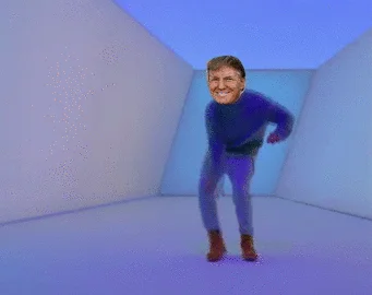 Donald Trumps Wall — An animated GIF of Trump's face on a dancing body in an all-white room.