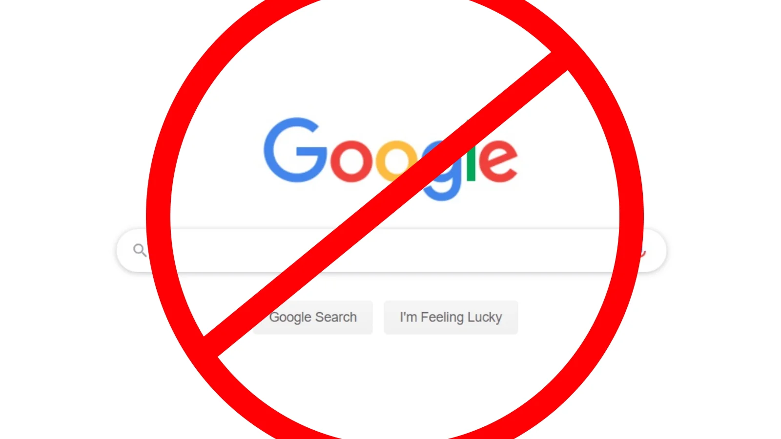 Dont Google — Google search homepage with a red prohibition sign over it