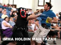Dont Tase Me Bro — Original incident scene with white text overlay 'IMMA HOLDIN' MAH TAZAH' showing Meyer being held back.