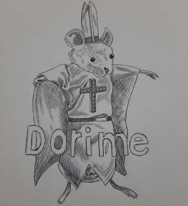 Carnival reveler dressed as the Dorime Rat Pope with rat mask and white robes