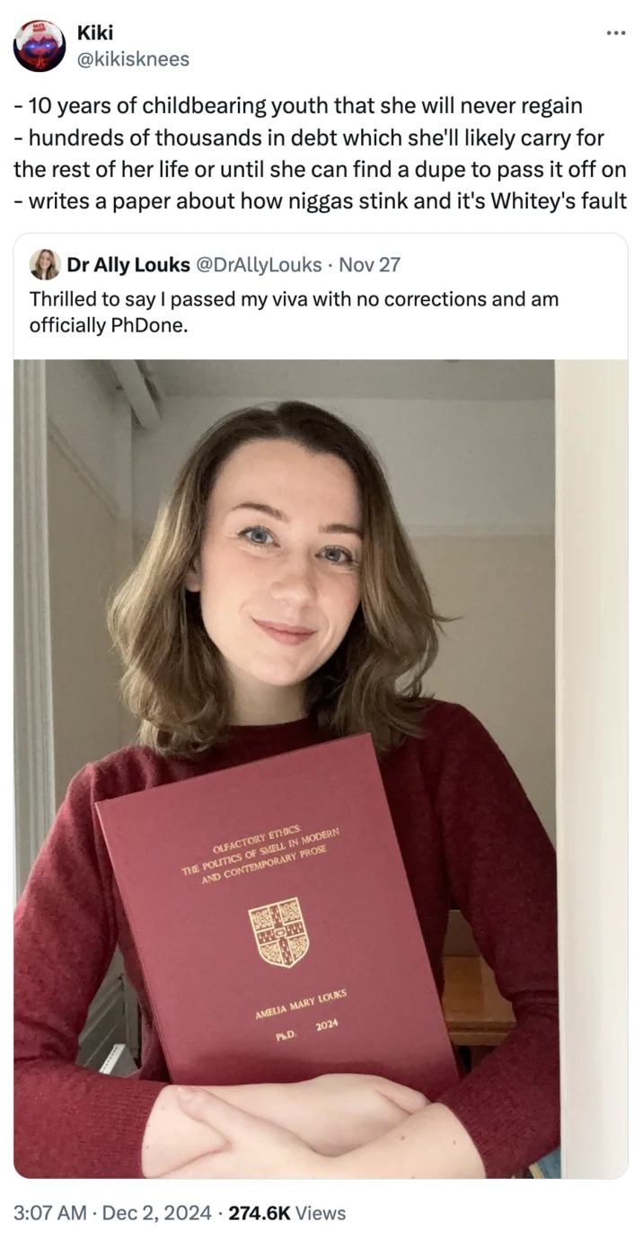 Dr Ally Louks Olfactory Ethics The Politics Of Smell In Modern And Contemporary Prose Phd Study — Twitter screenshot of Kiki's response with original image and