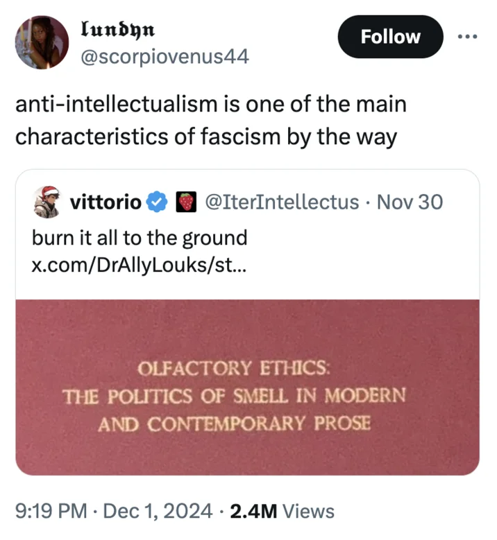 Dr Ally Louks Olfactory Ethics The Politics Of Smell In Modern And Contemporary Prose Phd Study — Screenshot of viral Twitter thread with interconnected