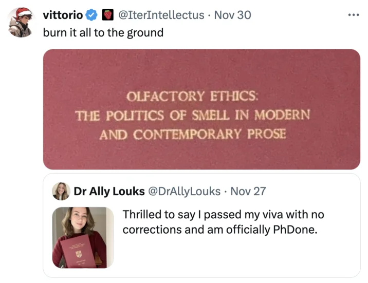Dr Ally Louks Olfactory Ethics The Politics Of Smell In Modern And Contemporary Prose Phd Study — Screenshot showing thesis title in burgundy box with