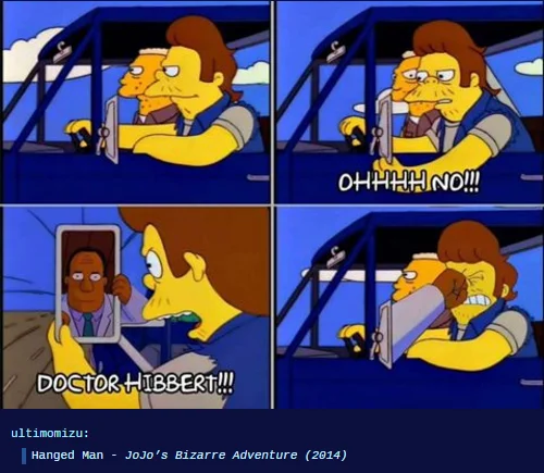Dr Hibbert Mirror Punch — Four panel Simpsons and JoJo crossover meme with Dr. Hibbert appearing on a phone