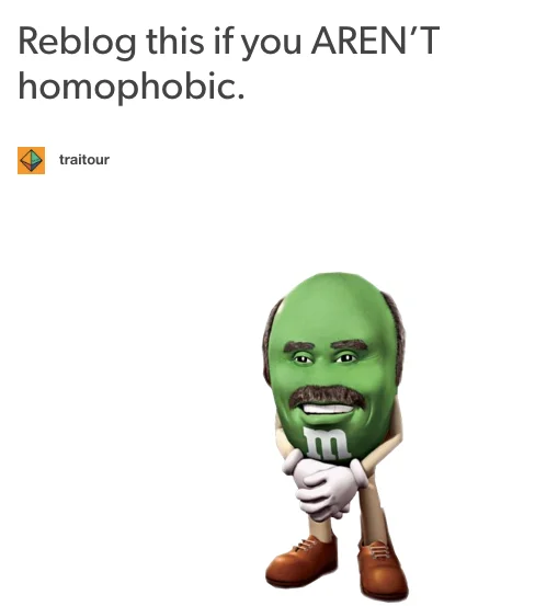 Dr Phil Mm — Tumblr screenshot of Dr. Phil M&M with reblog prompt 'Aren't homophobic.'