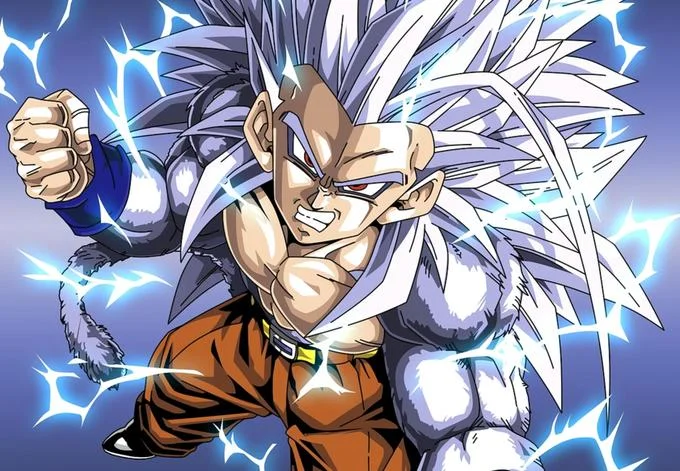 Dragon Ball Af Dragon Ball Hoshi — Goku Super Saiyan 5 fan art with white hair and blue lightning