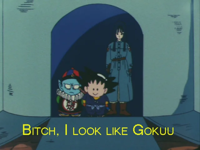 Dragon Ball — Young Goku fake subtitle meme reading Bitch I look like Gokuu