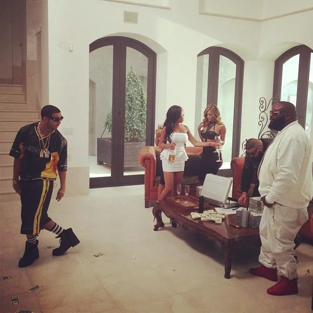 Drake In Dada Drake Lean — Drake wearing DADA tracksuit doing a lean pose in a mansion with Rick Ross