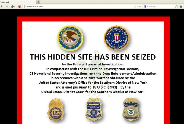 Dread Pirate Roberts — FBI seizure notice displayed on the Silk Road hidden website