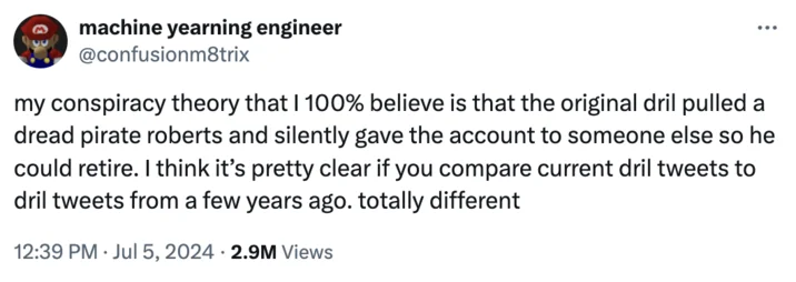 Dril Replaced Theory — machine yearning engineer @confusionm8trix my conspiracy theory that I 100% believe is that the original dril pulled a dread pirate