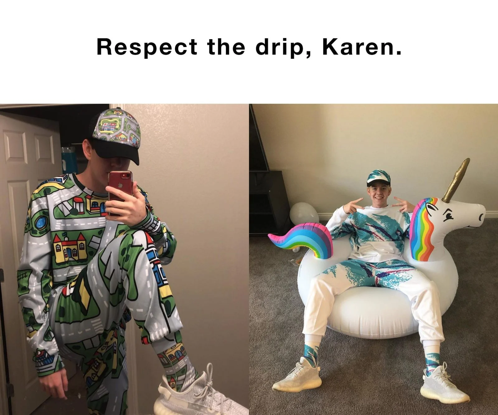Drip — Side-by-side comparison of two figures in stylish hypebeast and streetwear outfits with branding.