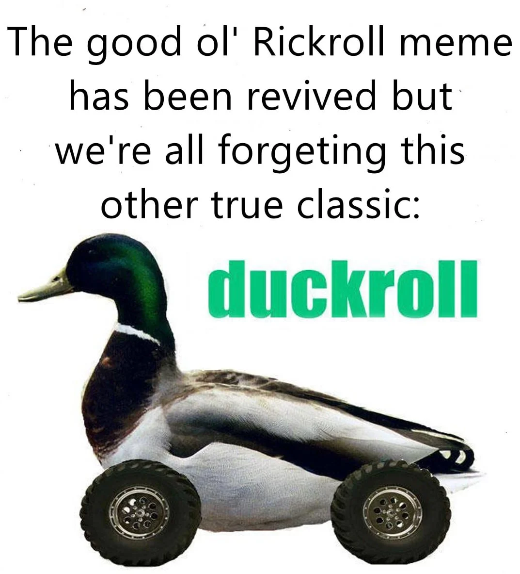 Meme commentary comparing revival of Rickroll with forgotten original duckroll prank.