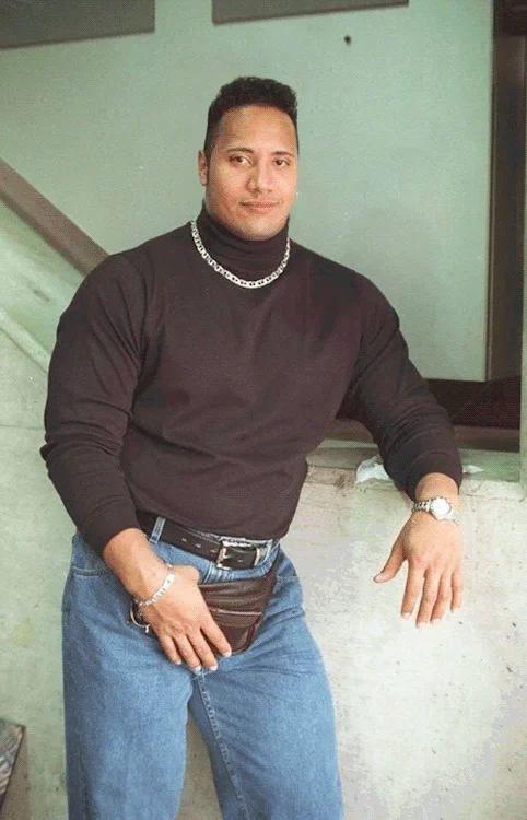 Dwayne The Rock Johnson — Animated GIF of young Dwayne Johnson's famous 1990s turtleneck photo