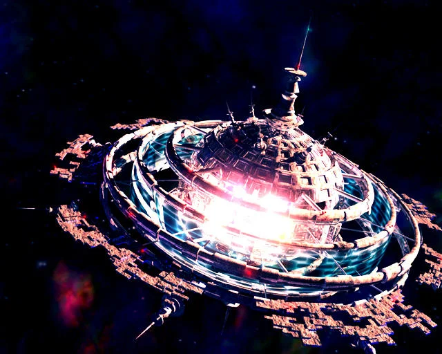 Mechanical Dyson sphere with segmented rings around a glowing star