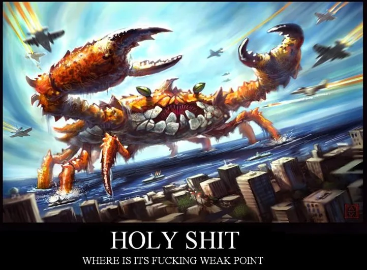 E3 Sony 2006 Giant Enemy Crab — Giant crab statue photoshopped holding a PlayStation 3 console in one claw