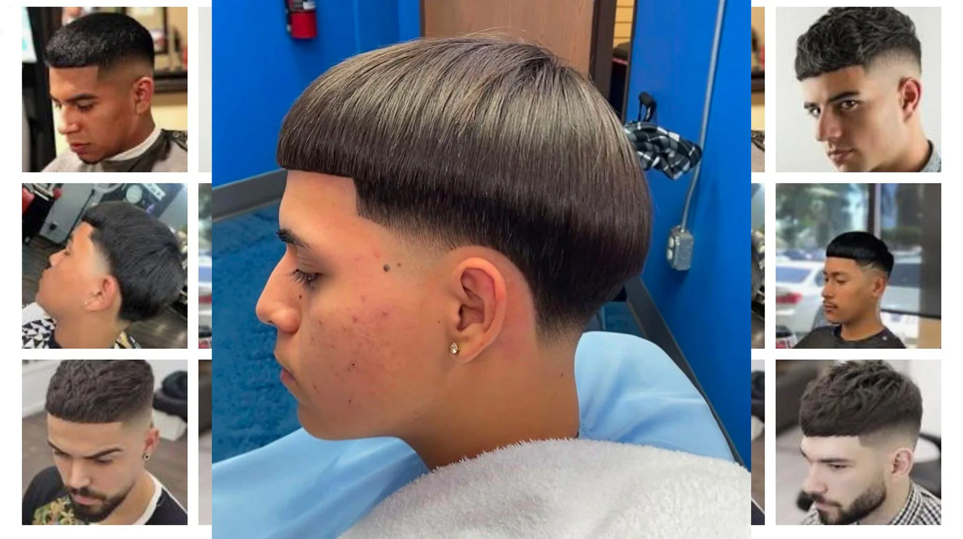Collage of young men displaying variations of the Edgar haircut style