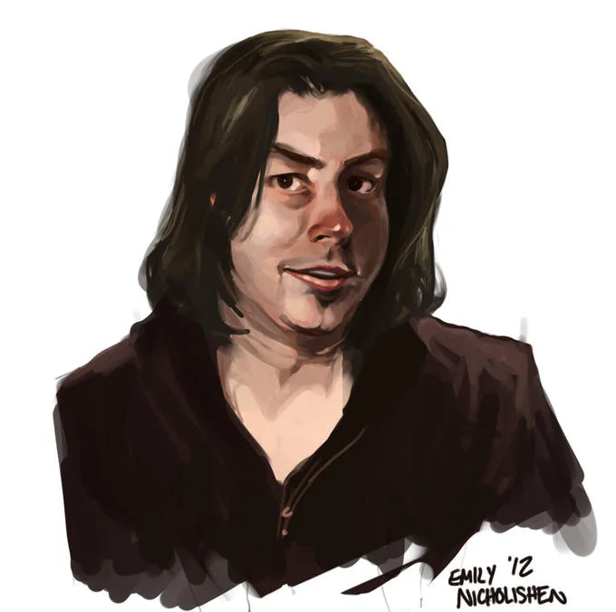 Egoraptor Arin Hanson — Photo of an early Egoraptor Sonic-style hedgehog sketch with dialogue, next to a pencil.