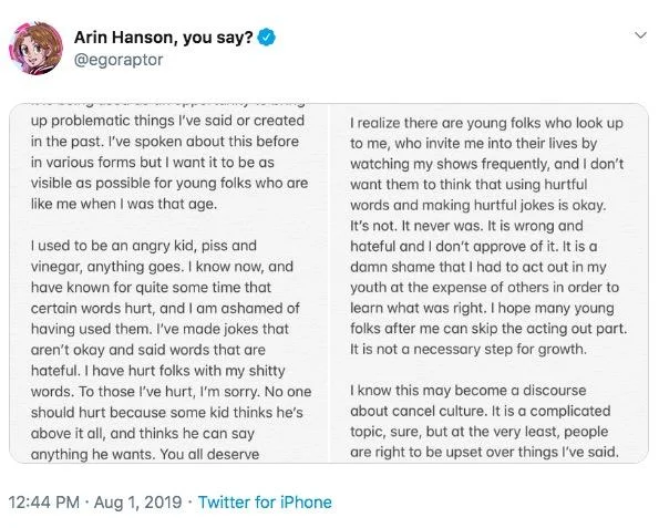 Egoraptor Arin Hanson — Twitter thread screenshot of Egoraptor criticizing a SrPelo storytime cartoon as mean-spirited.