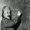 Einstein Blackboard — Low-resolution black and white photograph of Albert Einstein at a chalkboard with text overlay.