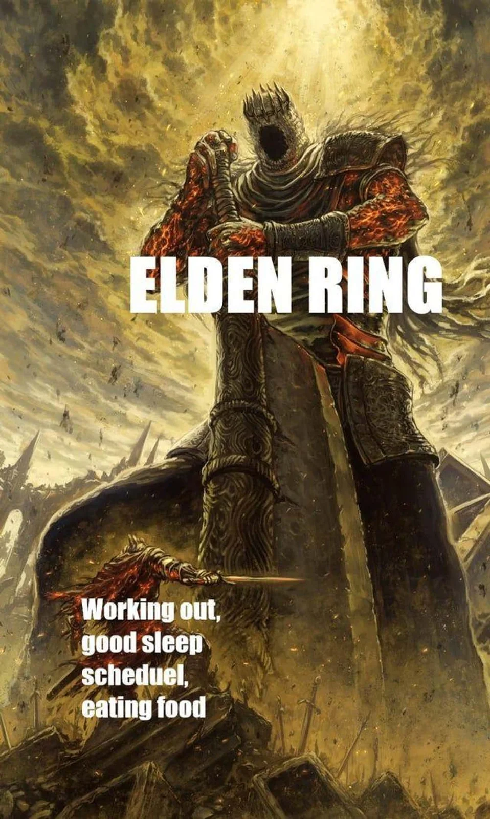 Elden Ring Memes — Elden Ring demigod meme comparing player preparation activities to game difficulty