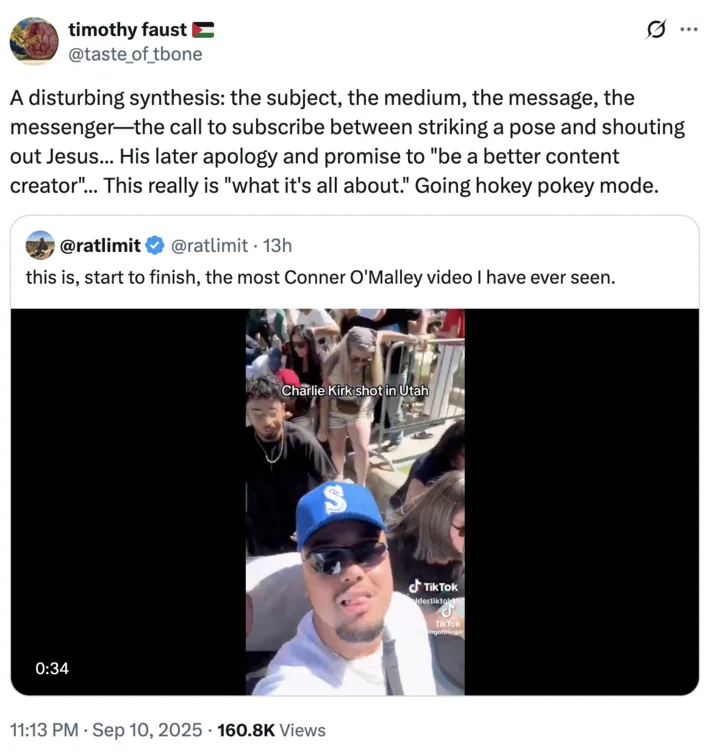 Elder Tiktok Eldertiktok11 Video At Charlie Kirk Shooting — A "quote-tweet":https://knowyourmeme.com/memes/quote-retweets-qrts about the controversial