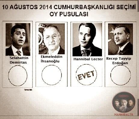 Election Year Meme — Turkish 2014 election ballot meme template with four candidates and Evet voting circles