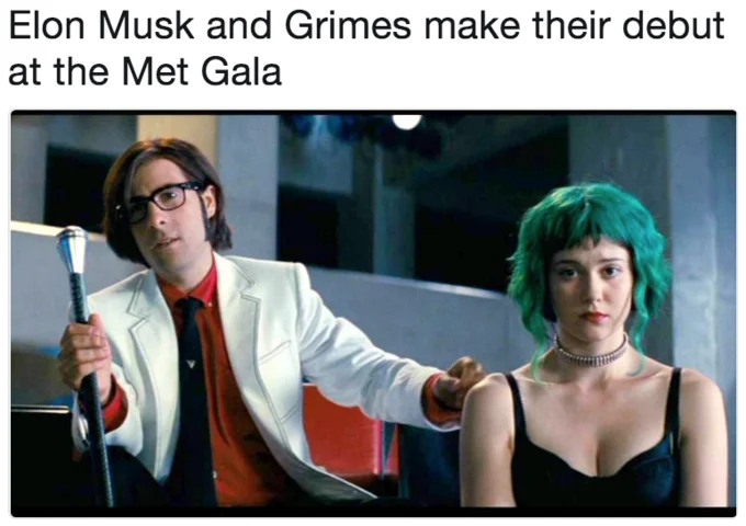 Elon Musk And Grimes Couple Photo Parodies — Scott Pilgrim Gideon Graves and Ramona Flowers meme labeled as Elon Musk and Grimes