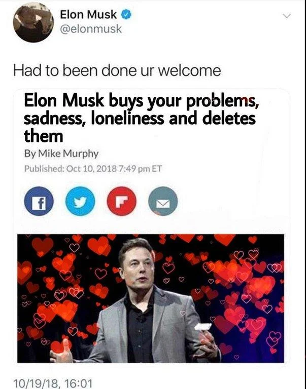 Elon Musk Buys And Deletes — Meme with fake headline about Elon Musk buying the IB and giving everyone 7s