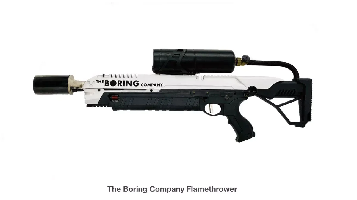 Elon Musk Flamethrower — The Boring Company Flamethrower product photo on white background
