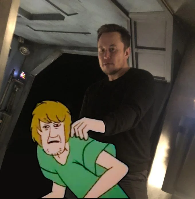 Elon Musk Holding A Minigun — Photoshop edit of Elon Musk with Ultra Instinct Shaggy replacing the minigun