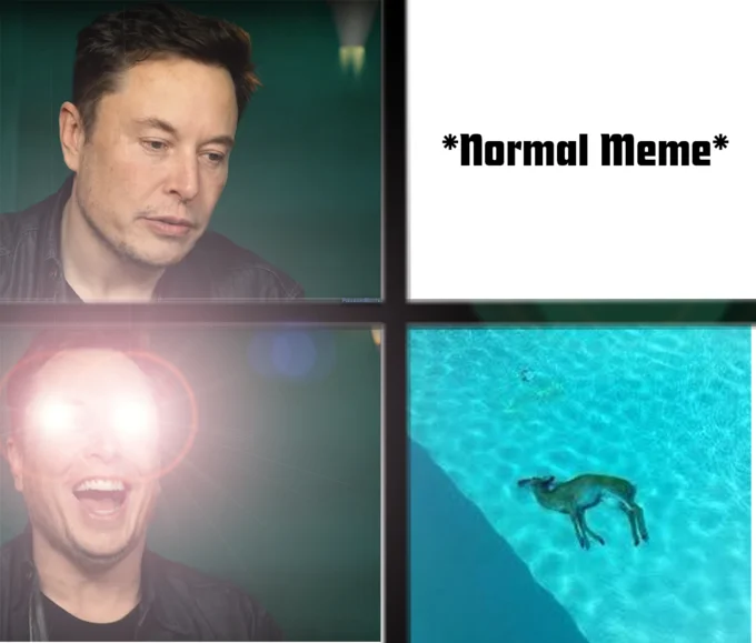 Elon Musk Laughing At Dead Deer — Four-panel meme of Elon Musk reacting to Bambi scenes, laughing at the sad one