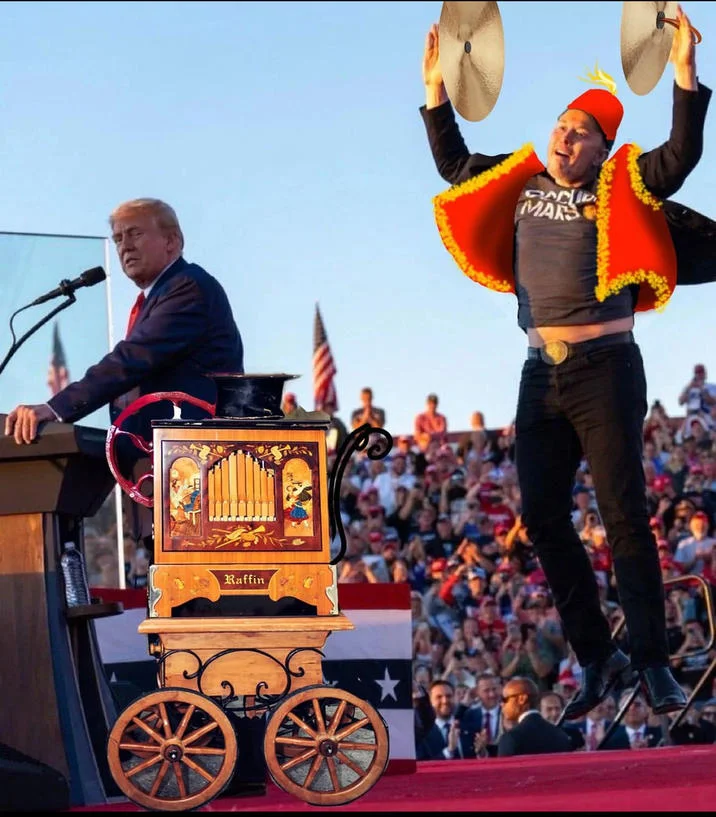 Elon Musk Memes — Jumping Elon edited into meat grinder with voting options continue/stop.