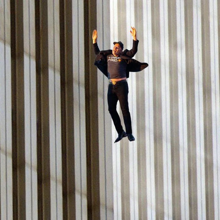Elon Musk Memes — Elon in jumping pose isolated against pure white background.