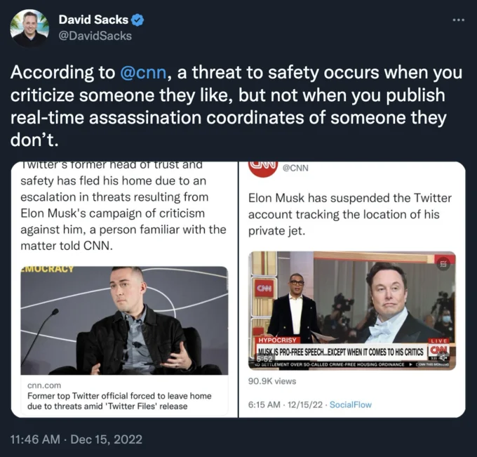 Elon Musks Assassination Coordinates — David Sacks tweet criticizing CNN's coverage of assassination coordinates story
