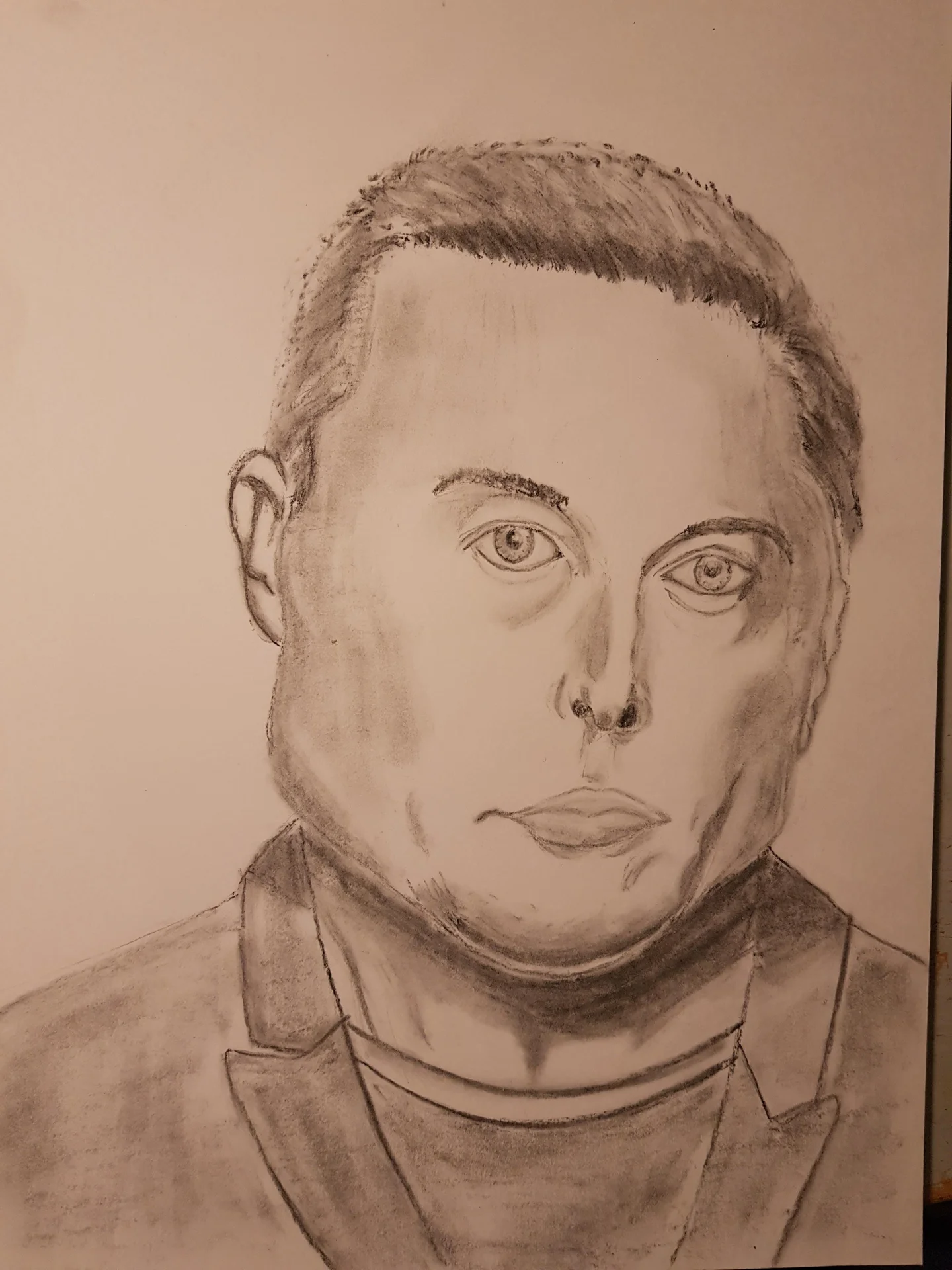 Elon I Drew You — Amateur pencil sketch portrait of Elon Musk's face and shoulders