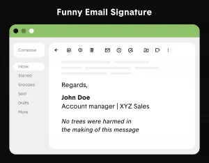 Email Signature Joke — macOS email client window displaying a professional email signature with absurdist joke about trees.