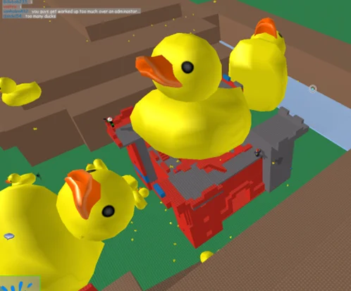 Epik Duck — Roblox in-game screenshot of giant yellow ducks swarming a player
