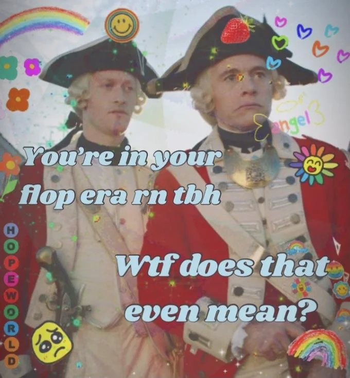 Historical military figures edited with colorful emojis and flop era text.