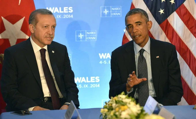 Erdogan and Barack Obama at the 2014 NATO Wales Summit