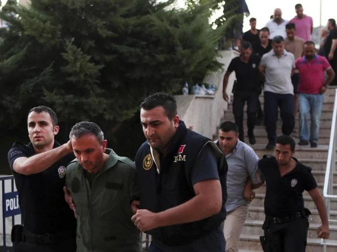 Erdogan — Turkish police escorting detained soldiers after the 2016 coup attempt