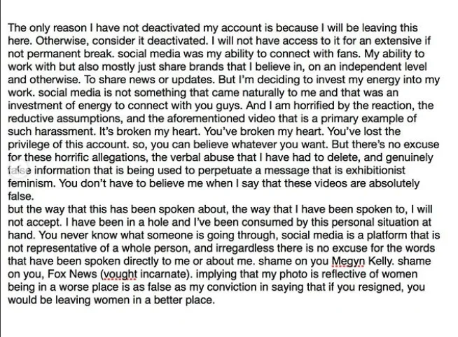 Long text post discussing Erin Moriarty plastic surgery controversy