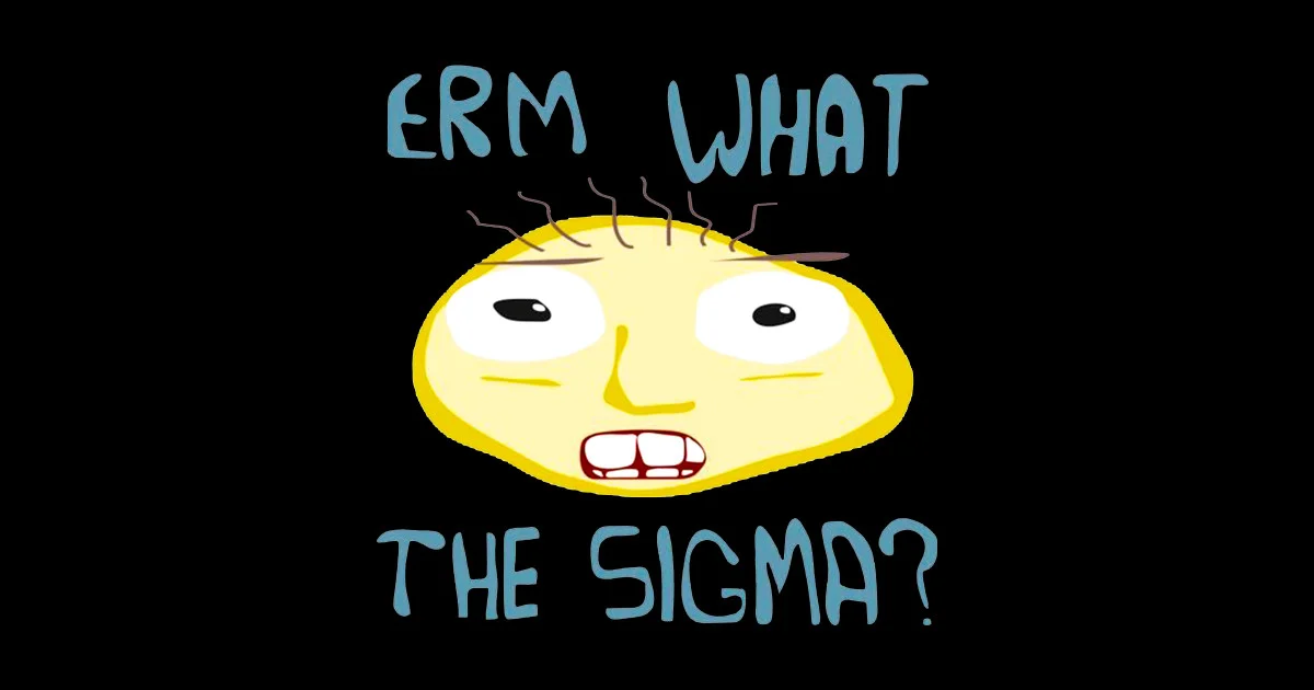 Erm What the Sigma — Yellow circular character with confused expression and 'ERM WHAT' and 'THE SIGMA?' text.