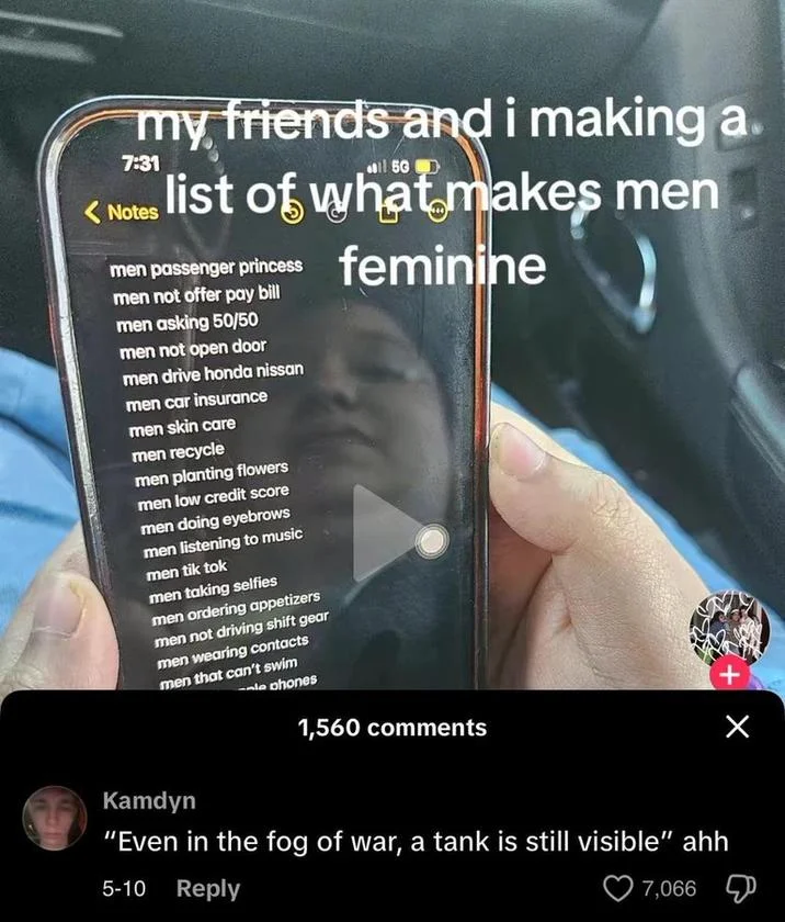Even In The Fog Of War A Tank Is Still Visible — my friends and i making a. 7:31 11 5G D <Notes list of what makes men men passenger princess men not offer pay