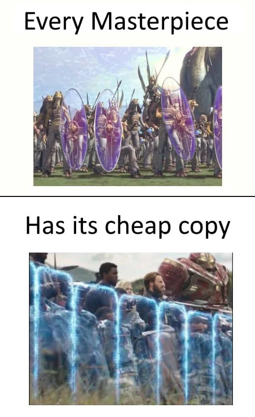 Every Masterpiece Has Its Cheap Copy — Gods of Egypt shield wall above the Wakanda shield wall from Avengers Infinity War