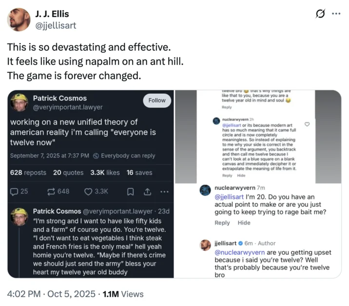 Everyone Is 12 Now Theory Of Course You Do Youre 12 — J.J. Ellis tweet calling the everyone is twelve theory devastating and game-changing