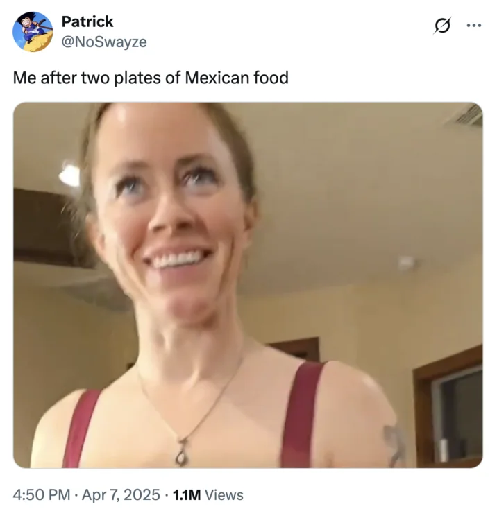 Evethecuckoldresss Houston Swingers Party Video — A "tweet":https://knowyourmeme.com/memes/sites/twitter-x joking about the Mexican food served at the Houston