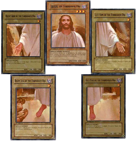 Exodia The Forbidden One — Jesus the Forbidden One Exodia religious parody card layout
