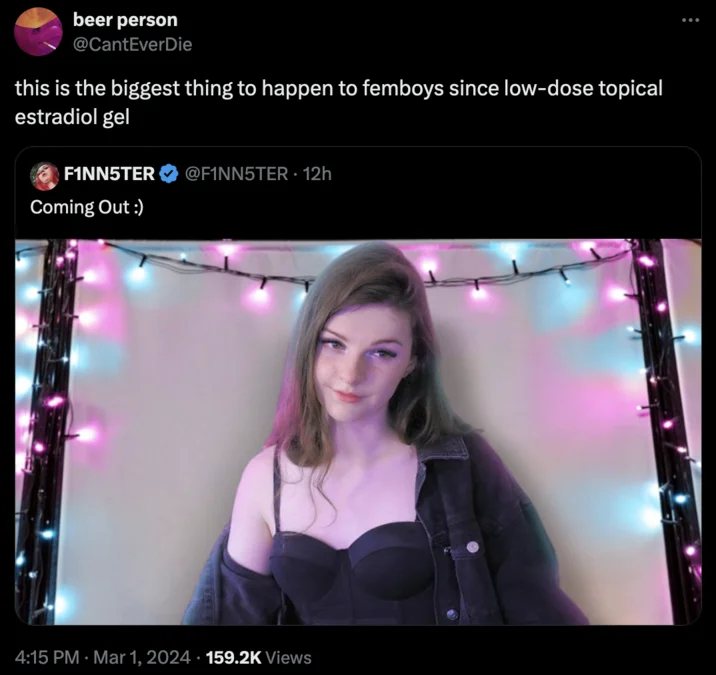 F1Nn5Ter Coming Out Video — Twitter reply to F1NNSTER's announcement embedding video thumbnail.