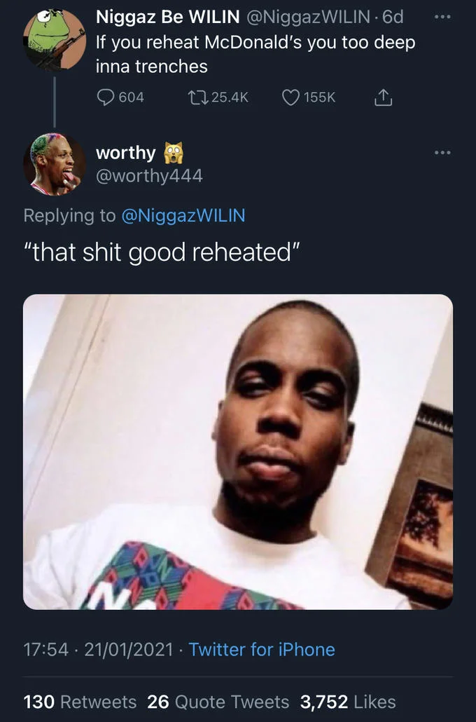 Face Of Unemployment — Twitter thread reply featuring Lorenzo's photo with the caption 'that shit good reheated'