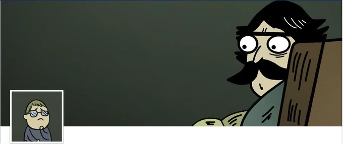 Facebook Timeline Covers — Minimalist illustration of character with glasses and facial hair on dark background.